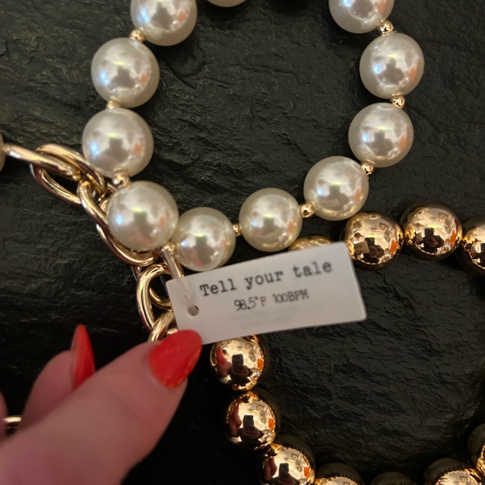 Gold Chain Necklace and Bracelet Set with Pearl Accents - 18k dipped - Picture 4 of 5